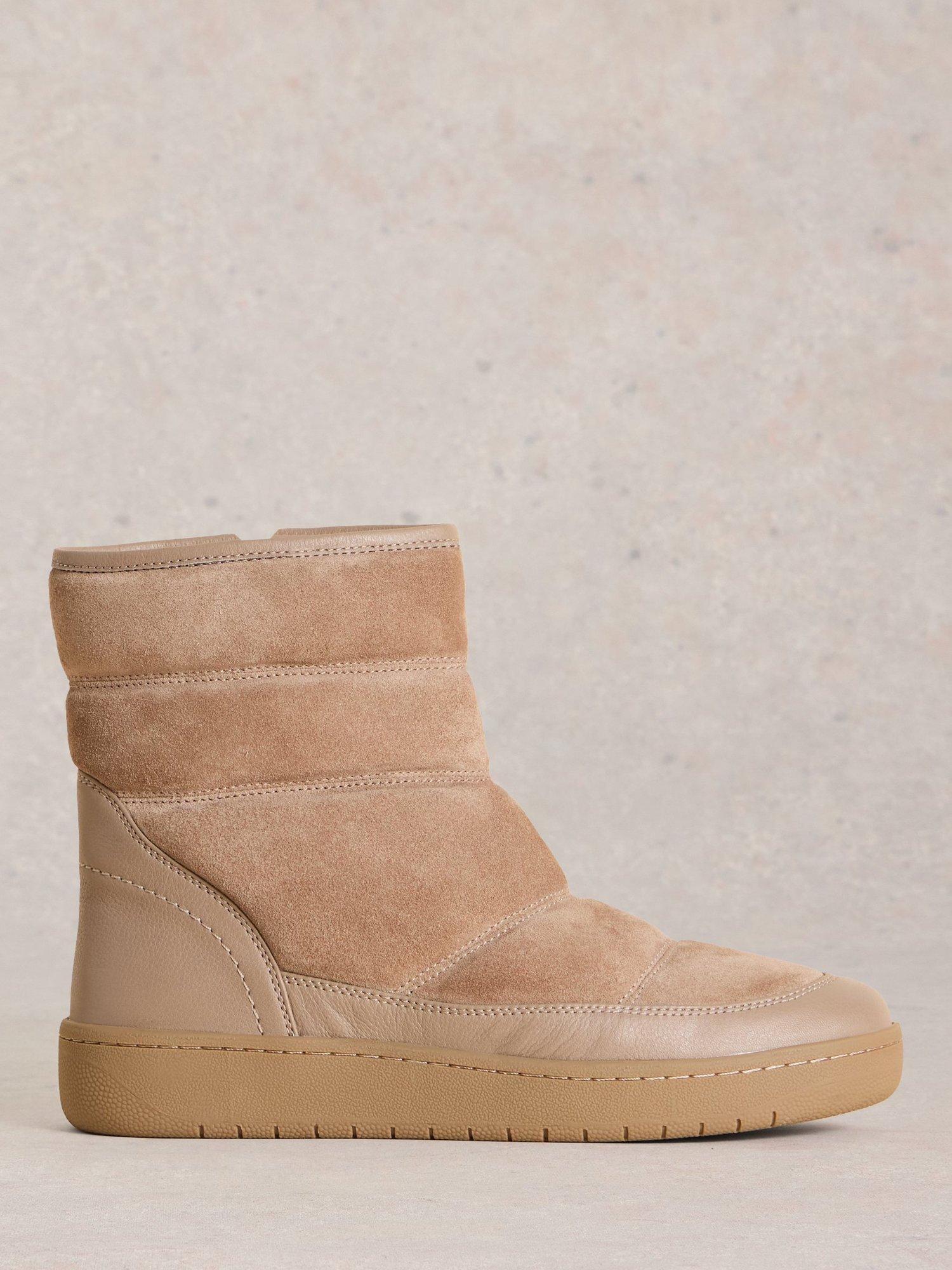 White Stuff Suede Puffer Boots, Natural