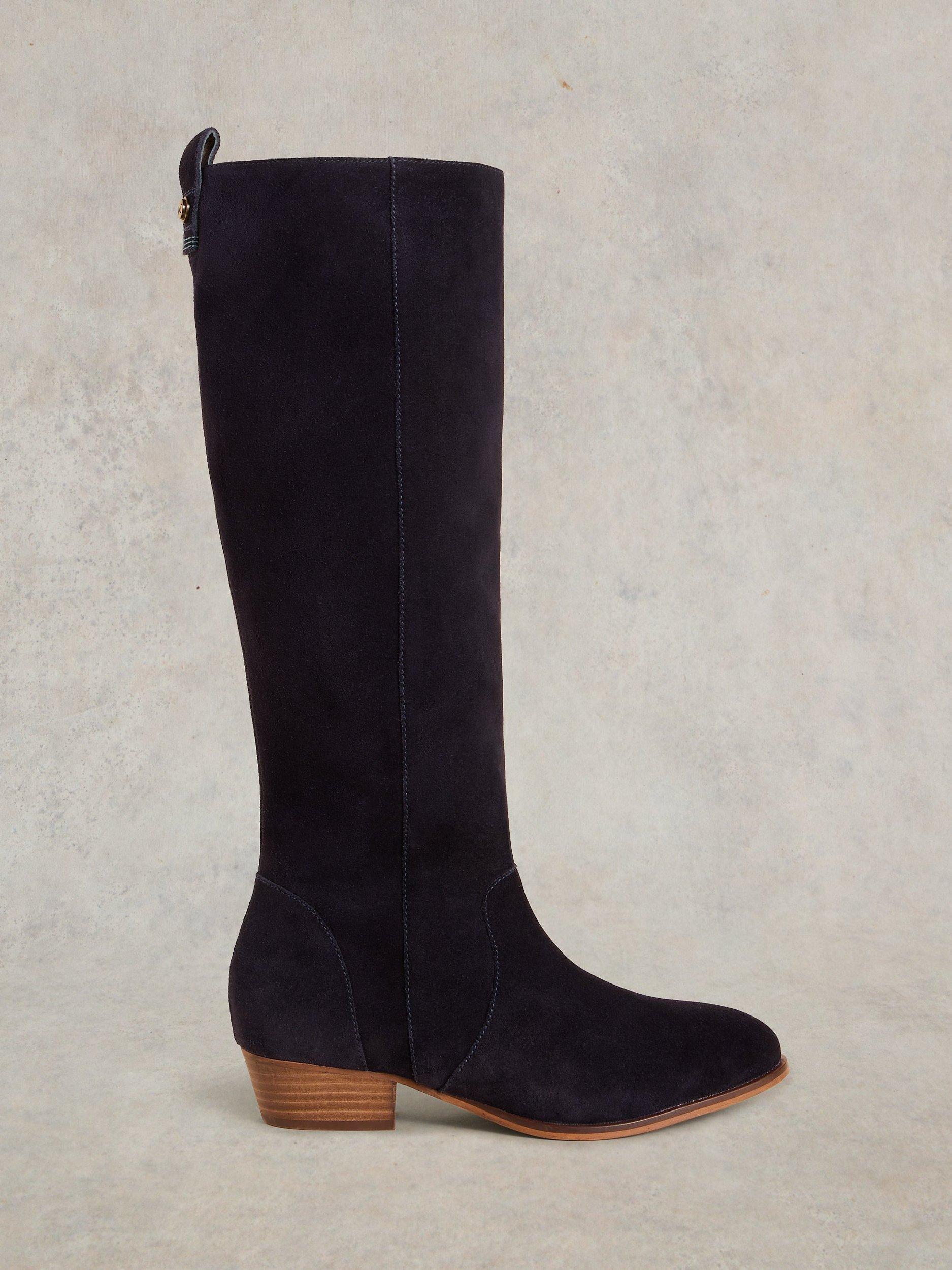 White Stuff Willow Suede High Boots Dark Navy