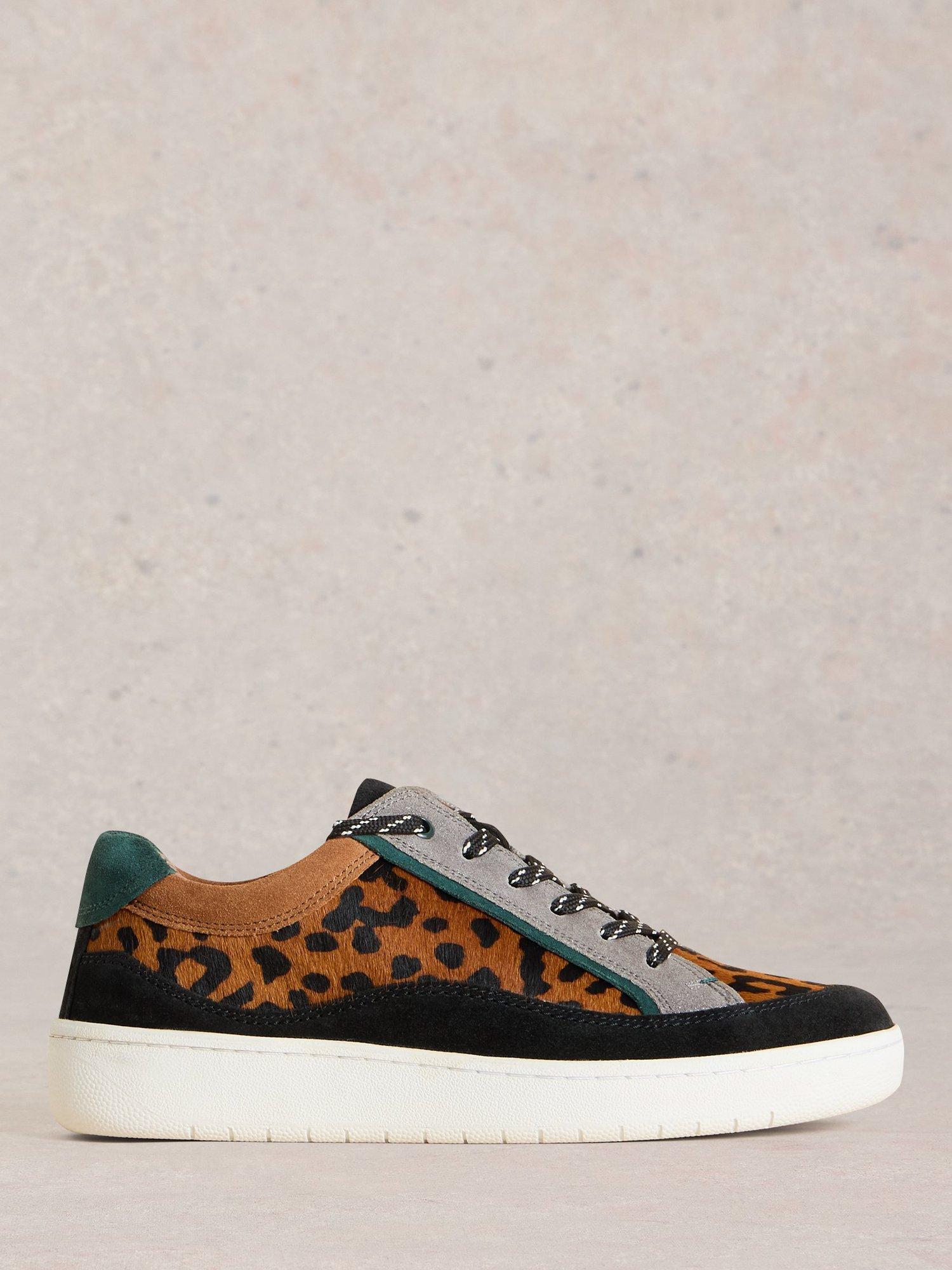 Product image 1 of 4, which shows White Stuff Della Leather Leopard Trainers, Brown/Multi, 8