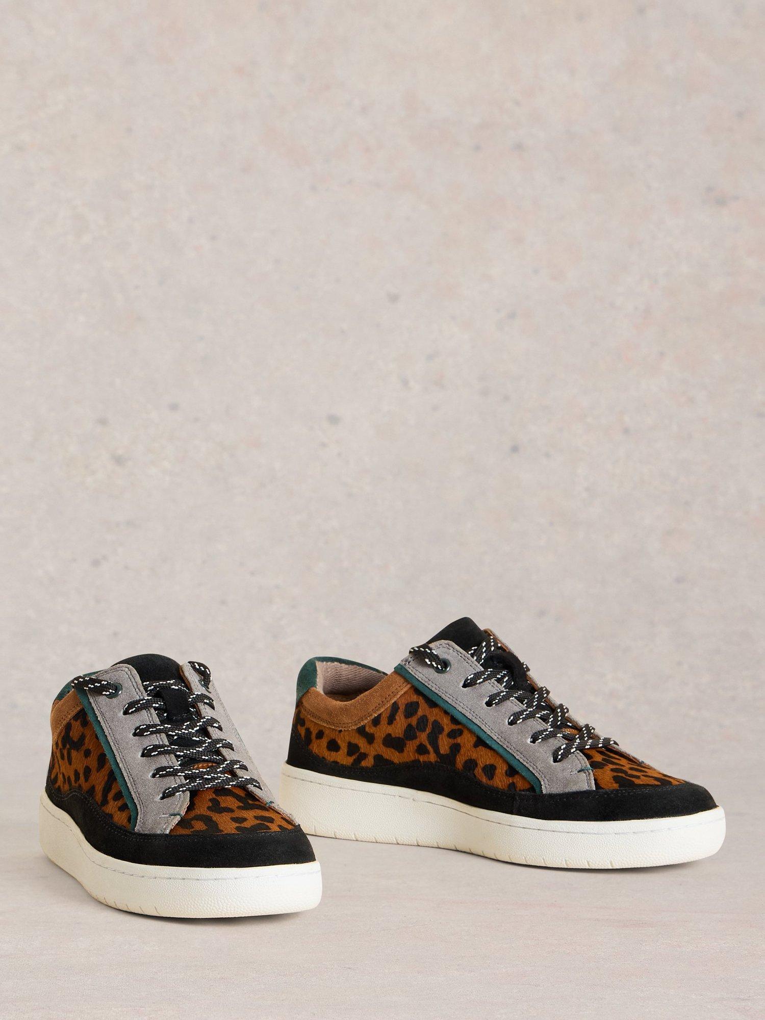 Product image 3 of 4, which shows White Stuff Della Leather Leopard Trainers, Brown/Multi, 8