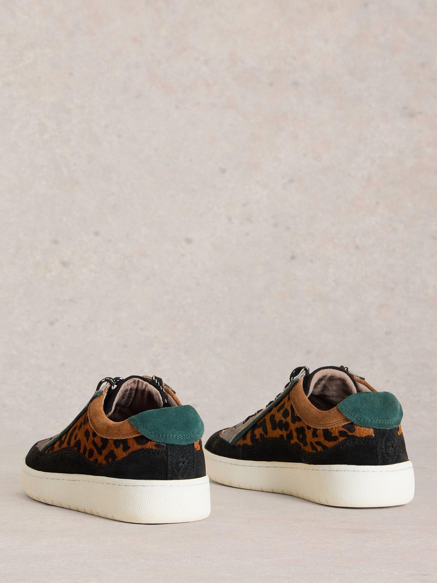 Product image 4 of 4, which shows White Stuff Della Leather Leopard Trainers, Brown/Multi, 8