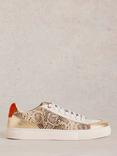 White Stuff Tori Leather Lace Up Trainers, Gold/Multi