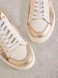 White Stuff Tori Leather Lace Up Trainers, Gold/Multi