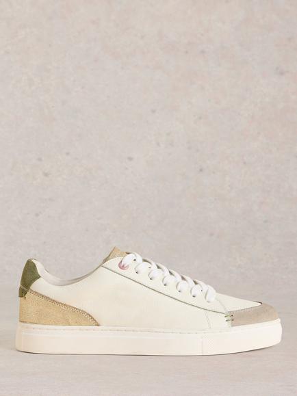White Stuff Toni Leather Lace Up Trainers, White/Multi