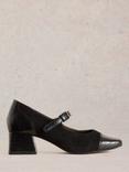 White Stuff Dorothy Leather Heeled Mary Janes, Pure Black/Silver