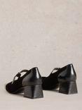 White Stuff Dorothy Leather Heeled Mary Janes, Pure Black/Silver