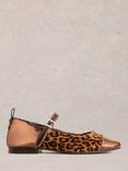 White Stuff Loral Leather Metallic Leopard Mary Janes, Brown/Multi