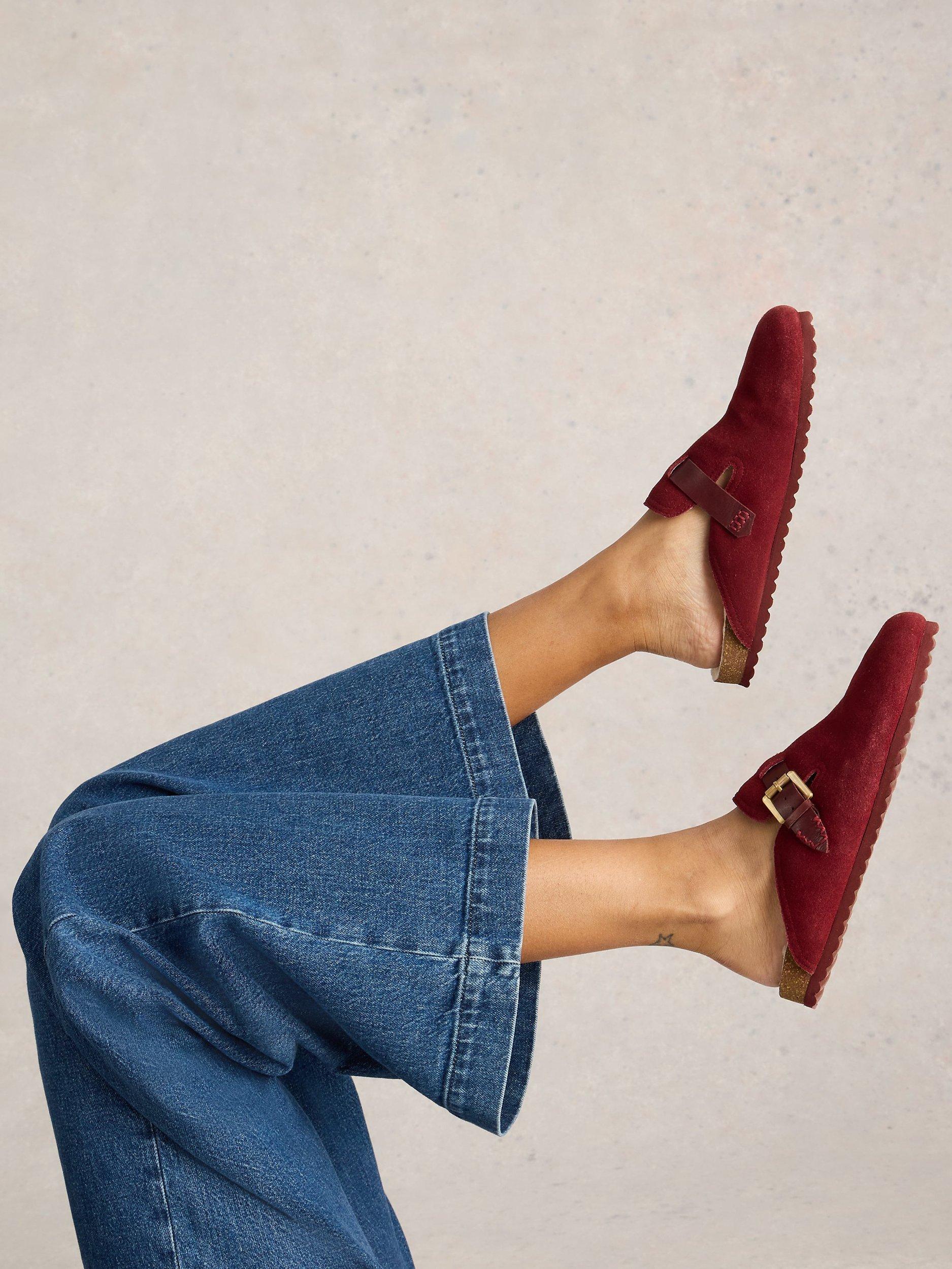 Product image 5 of 5, which shows White Stuff Myrtle Suede Mule Slippers, Deep Red, 5