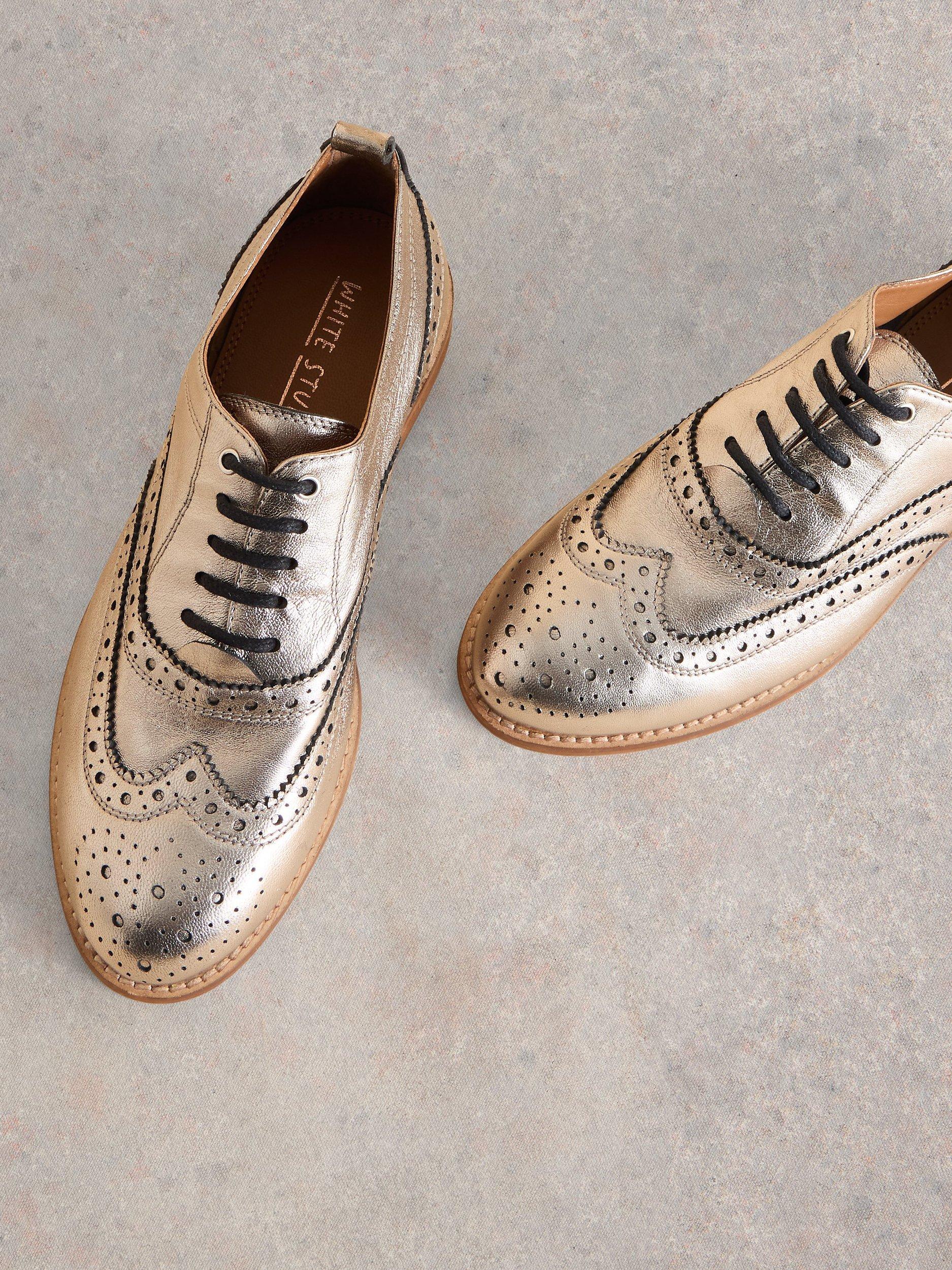 Product image 3 of 4, which shows White Stuff Thistle Leather Lace Up Brogues, Pale Gold, 3