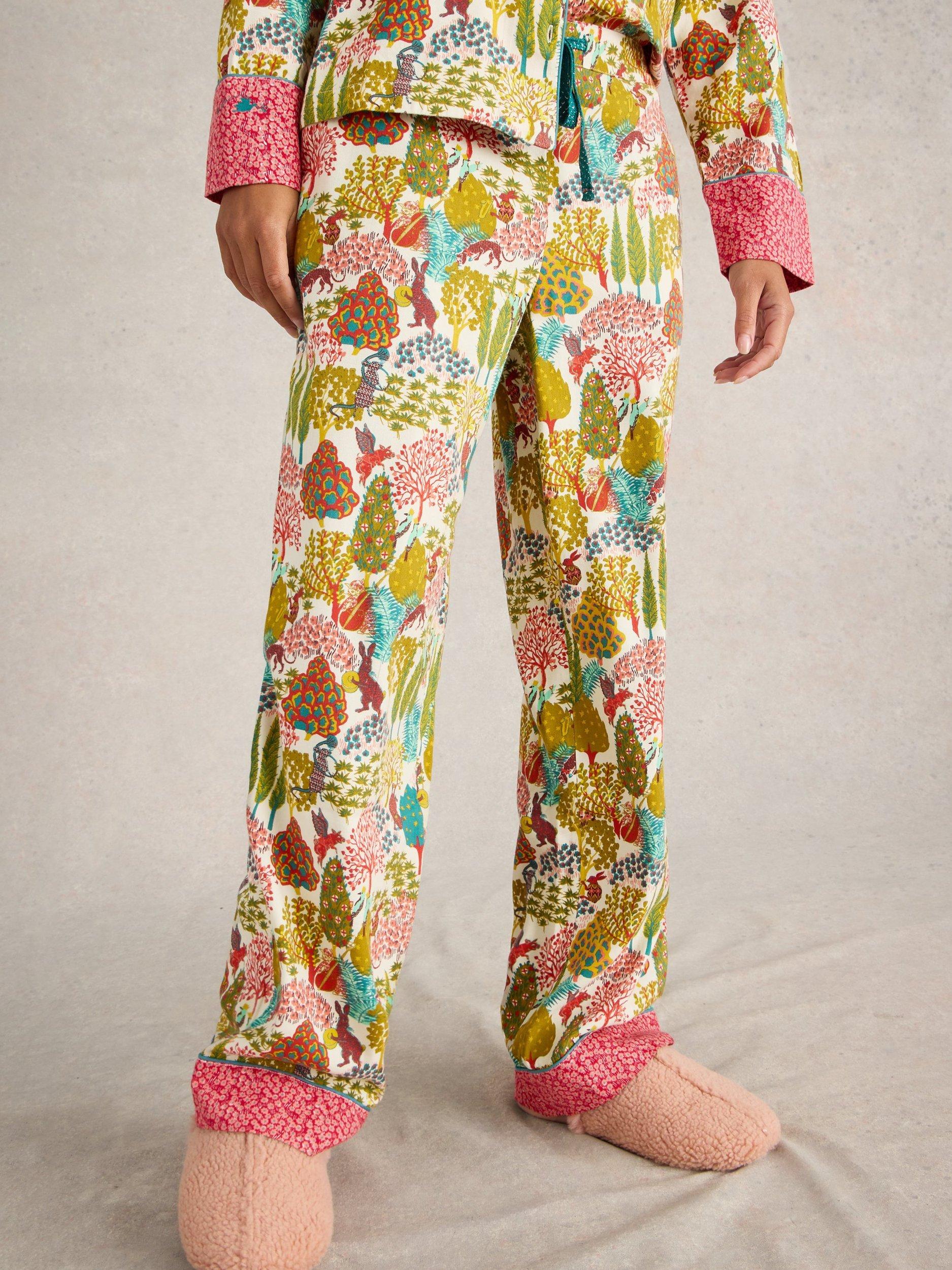 Product image 3 of 7, which shows White Stuff Nina Print Organic Cotton Blend Pyjama Bottoms, Multi, XXL Reg
