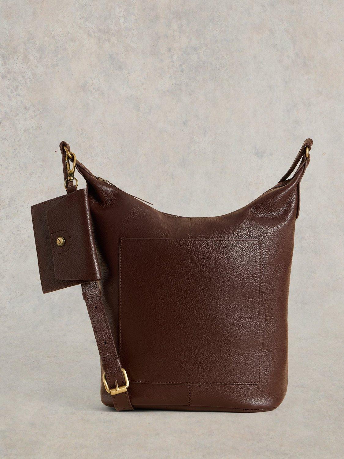 Product image 1 of 4, which shows White Stuff Fern Leather Cross Body Handbag, Dark Brown