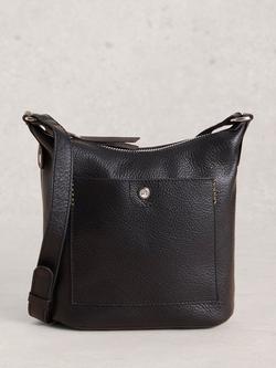 White Stuff Mini Fern Leather Crossbody Bag, Pure Black, Pure Black