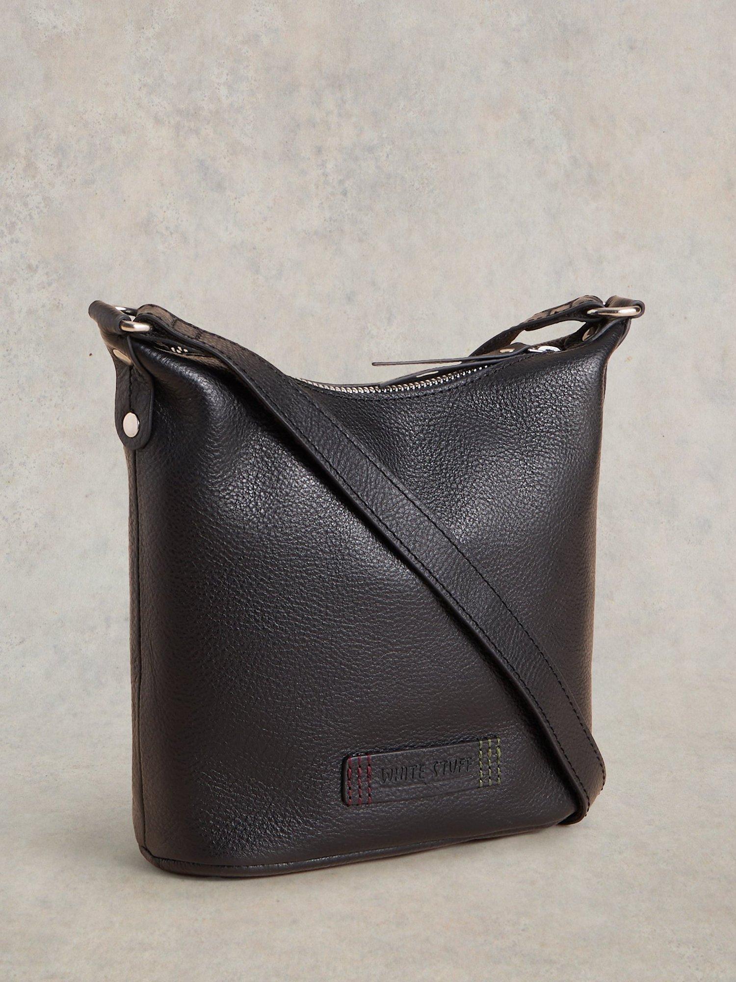Product image 2 of 5, which shows White Stuff Mini Fern Leather Crossbody Bag, Pure Black