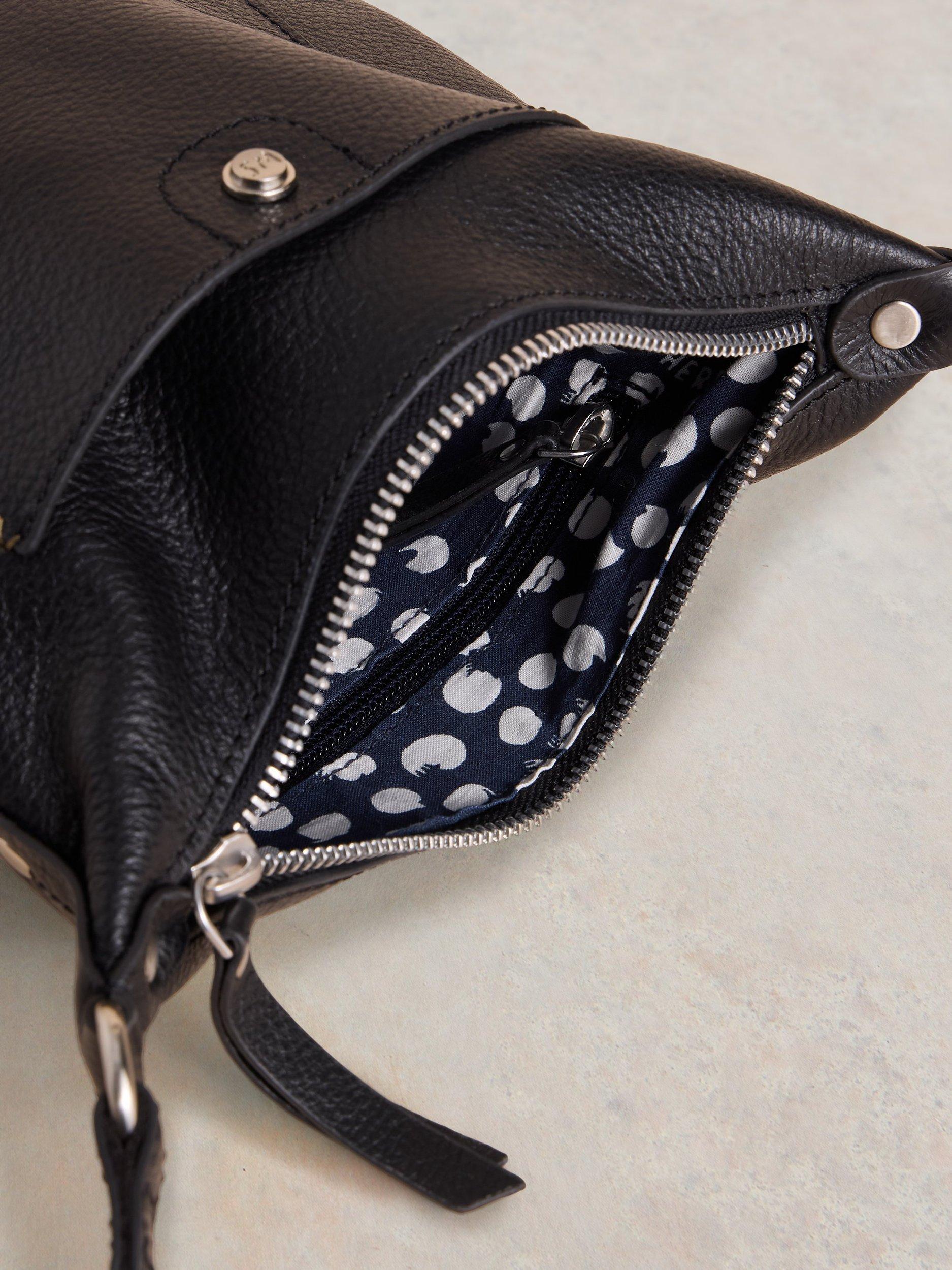 Product image 4 of 5, which shows White Stuff Mini Fern Leather Crossbody Bag, Pure Black
