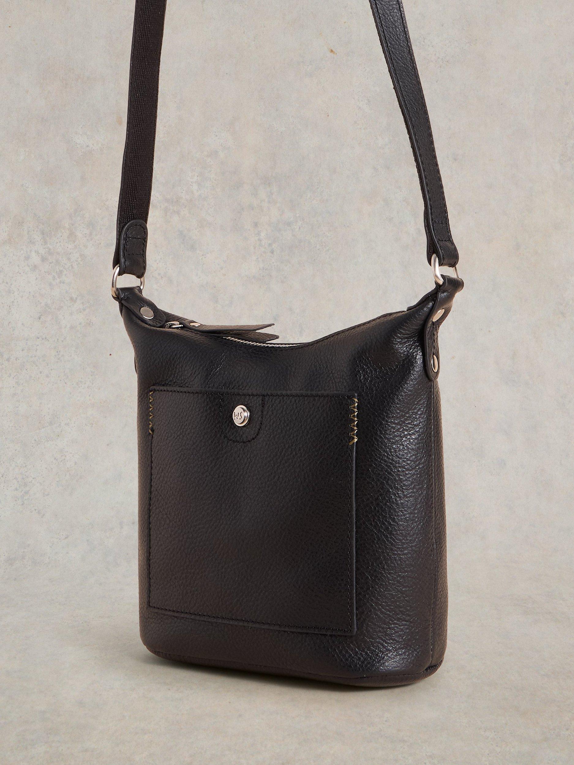 Product image 5 of 5, which shows White Stuff Mini Fern Leather Crossbody Bag, Pure Black