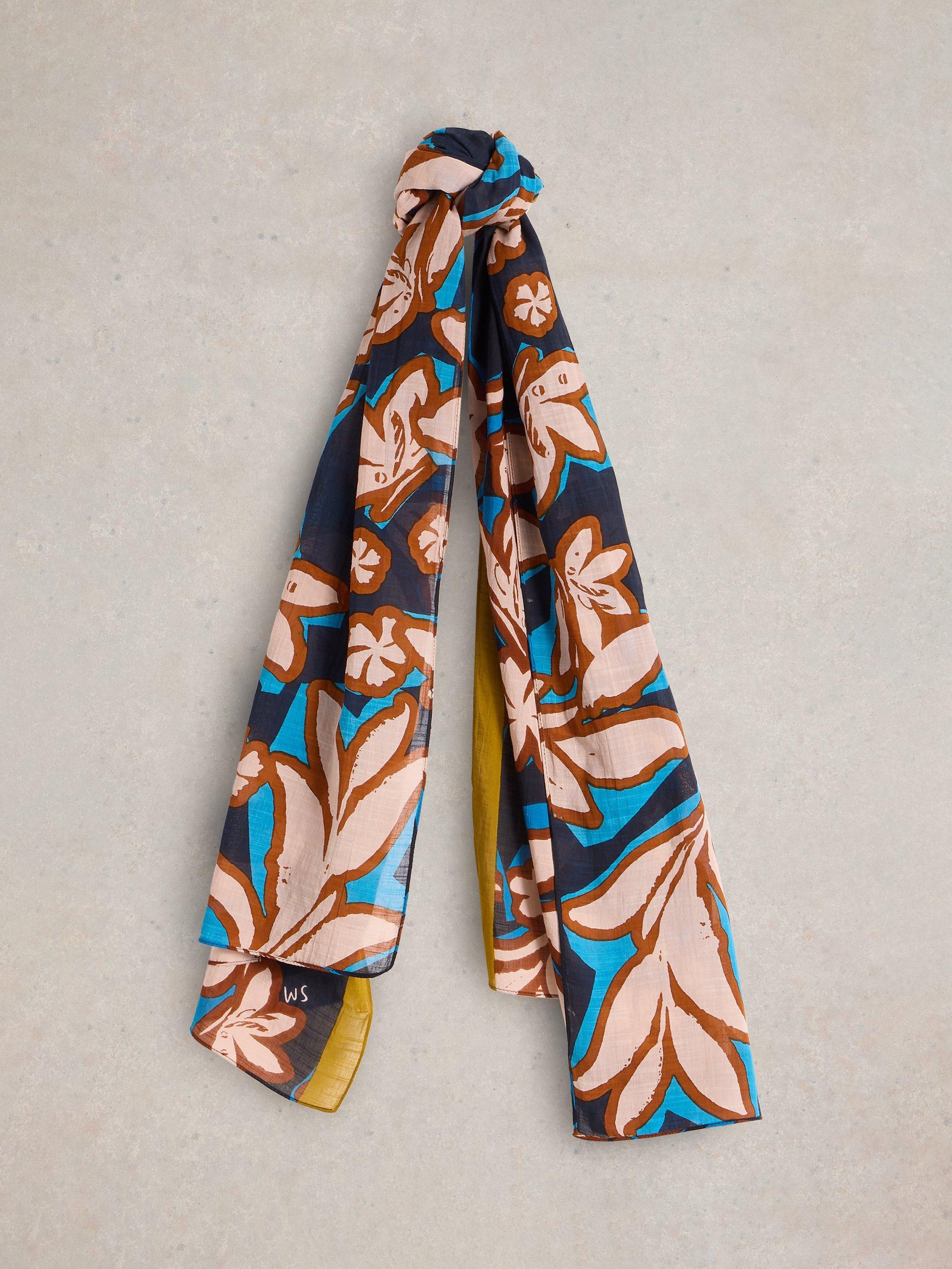 White Stuff Abstract Leaf Print Scarf, Navy/Multi