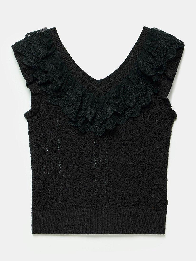 Mint Velvet Ruffle Knit Top, Black, M