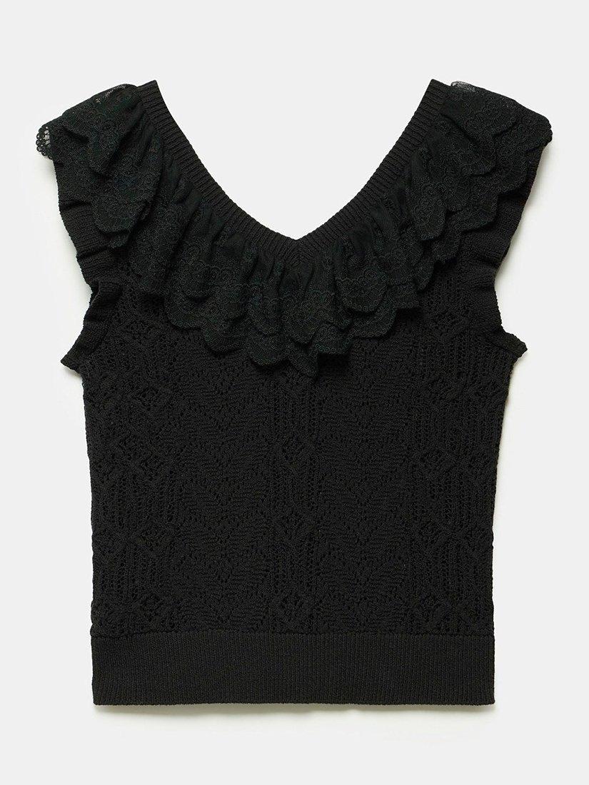 Mint Velvet Ruffle Knit Top, Black, M