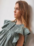 Mint Velvet Smocked Cotton Top, Duck Egg