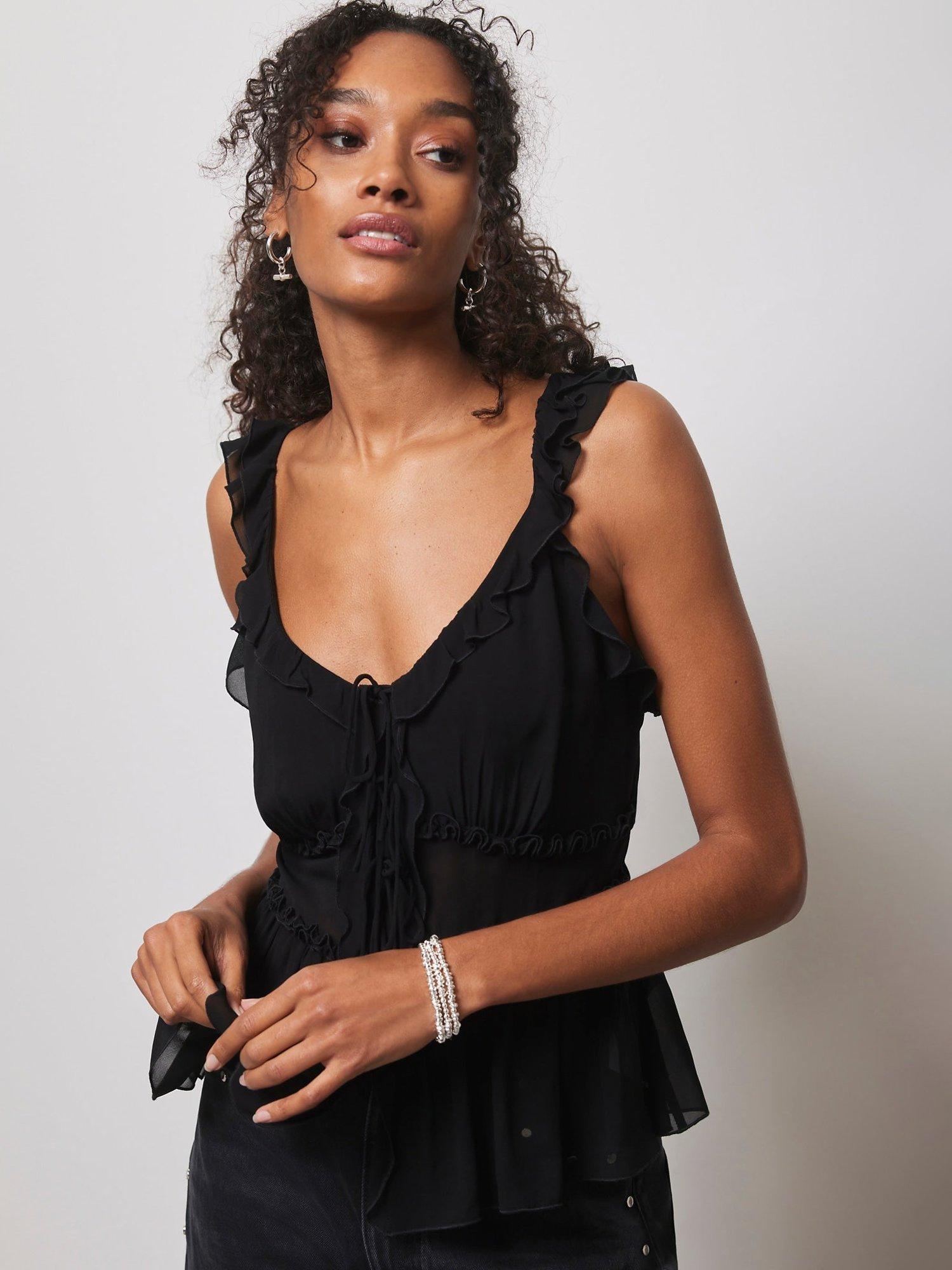 Mint Velvet Ruffle Cami Top, Black