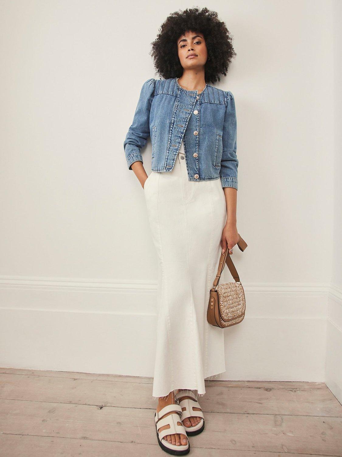 Mint Velvet Denim Maxi Skirt, Cream