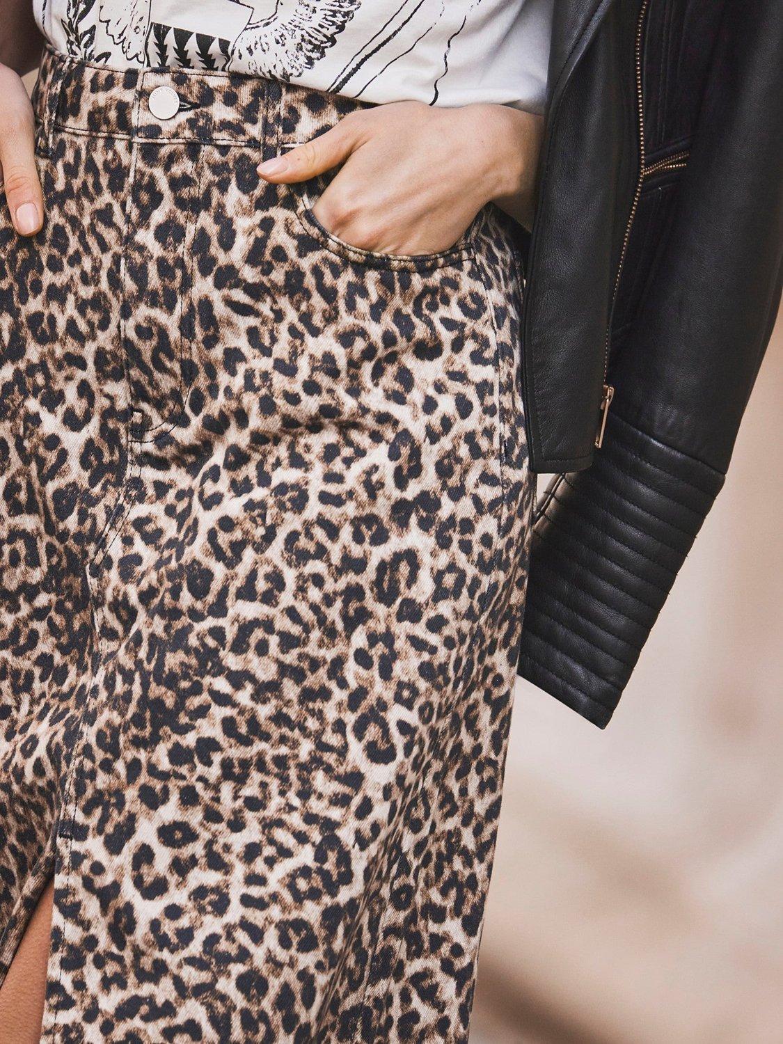 Leopard print denim skirt and jacket best sale