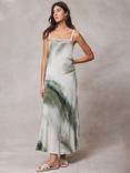 Mint Velvet Ombre Print Maxi Skirt, Khaki/Multi