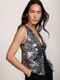 Mint Velvet Sequin Waistcoat, Grey