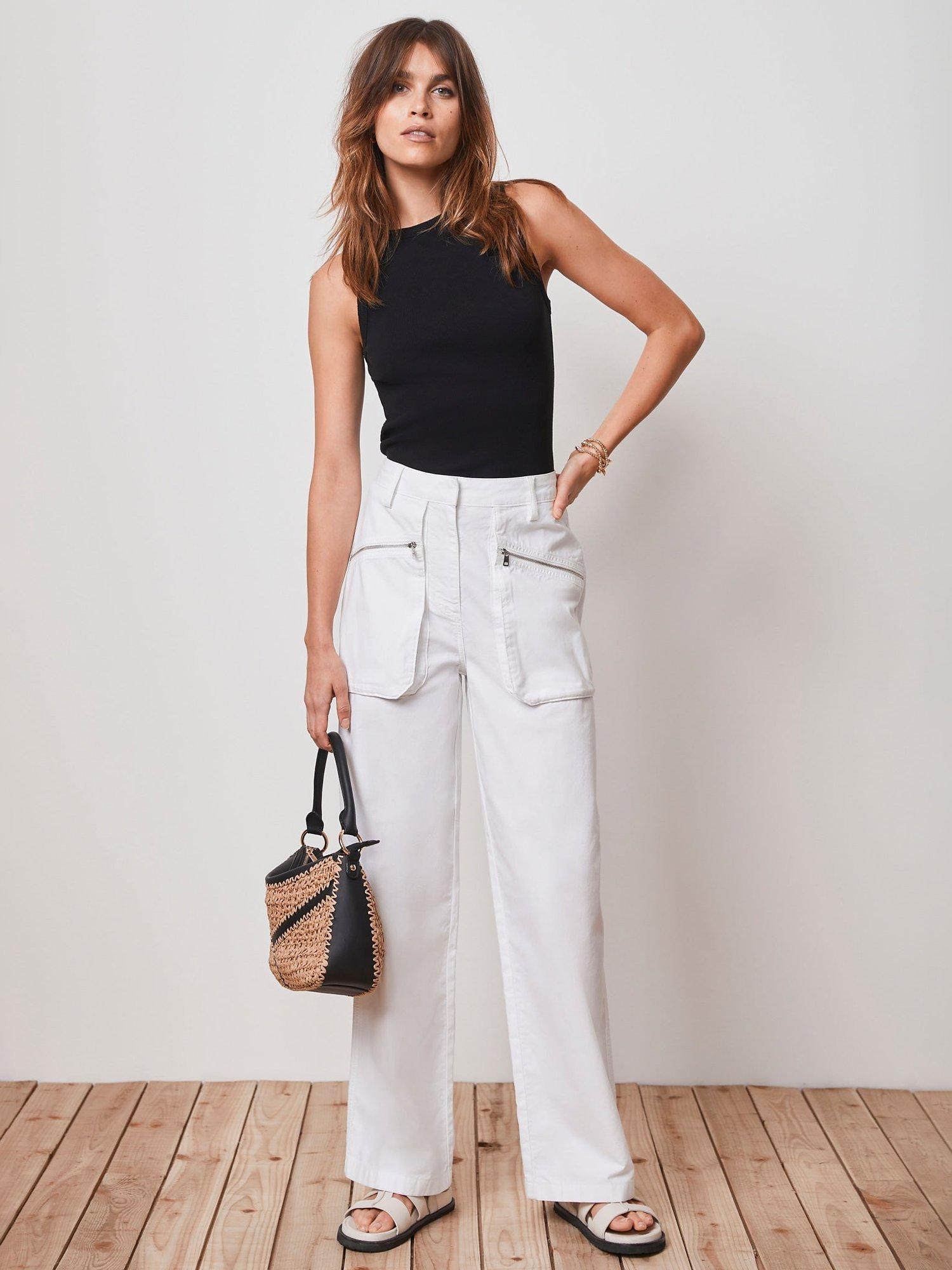 Mint Velvet Cotton and Linen Blend Cargo Trousers, Ivory