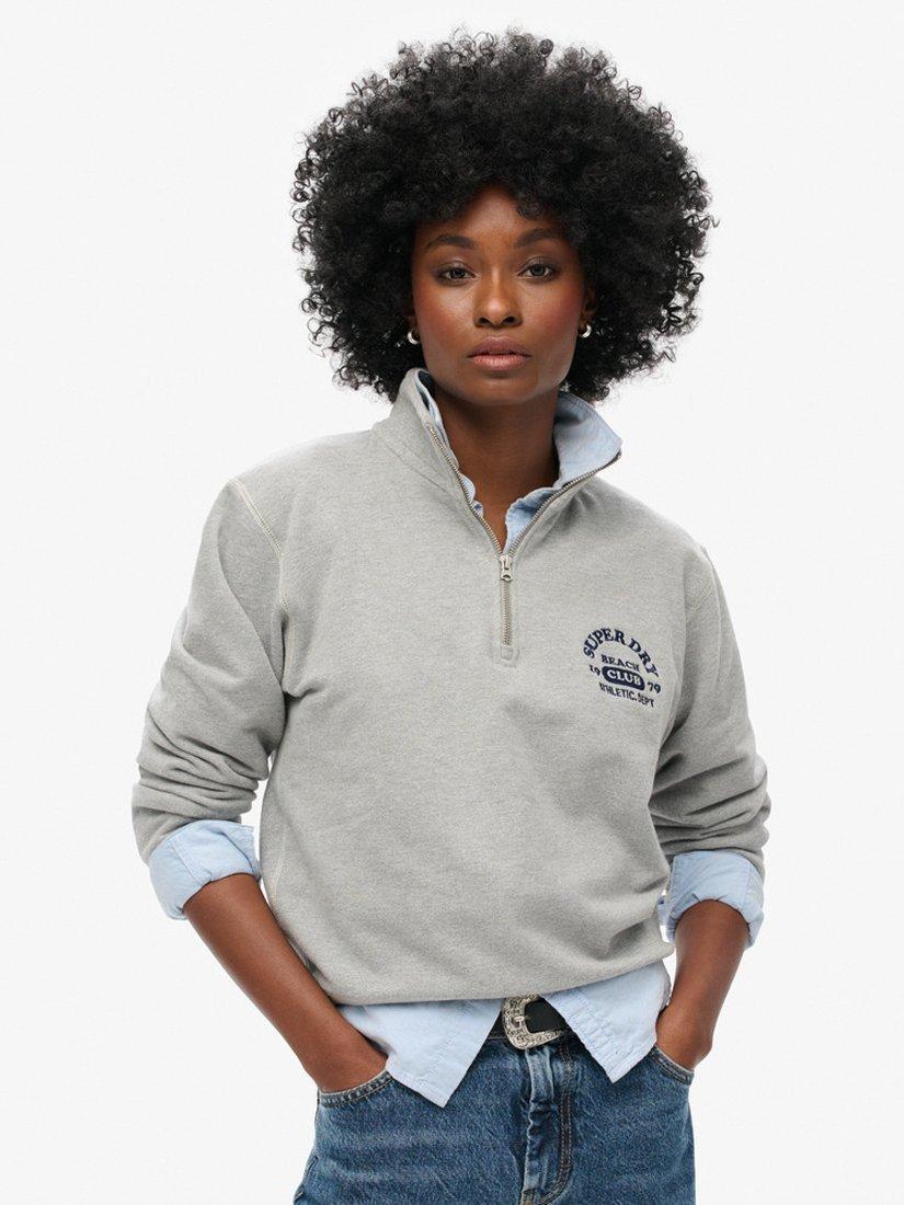 Product image 1 of 6, which shows Superdry Athletic Essential Half Zip Sweatshirt, Grey Marl, 16