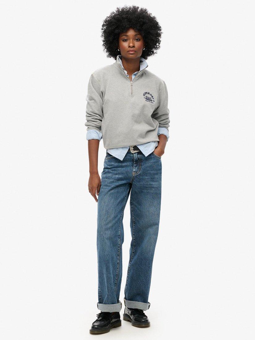 Product image 2 of 6, which shows Superdry Athletic Essential Half Zip Sweatshirt, Grey Marl, 16