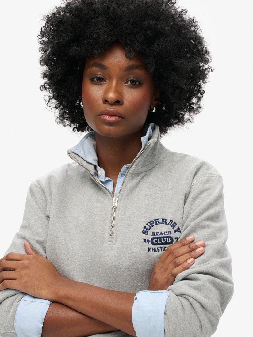 Product image 4 of 6, which shows Superdry Athletic Essential Half Zip Sweatshirt, Grey Marl, 16