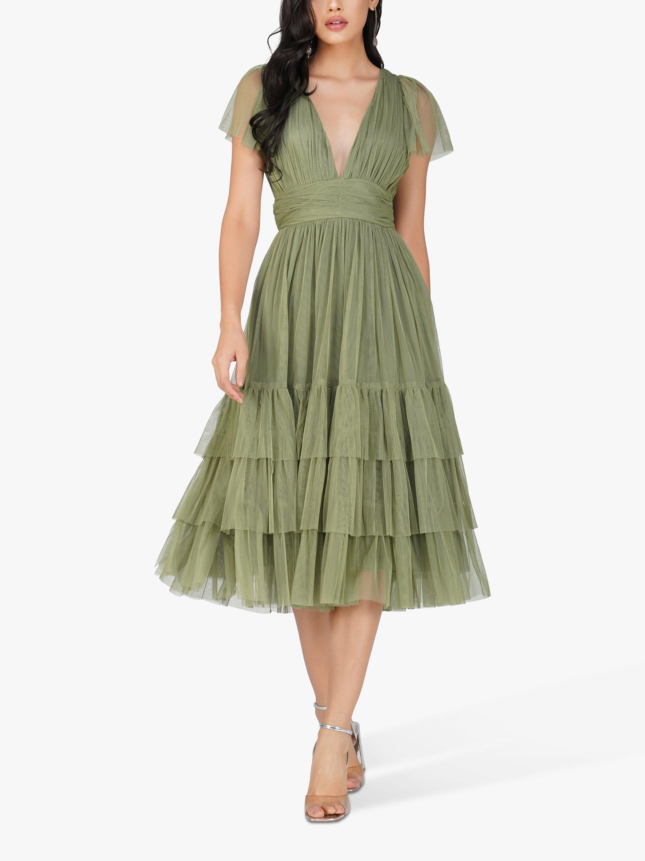 Lace & Beads Maddison Midi Dress, Olive