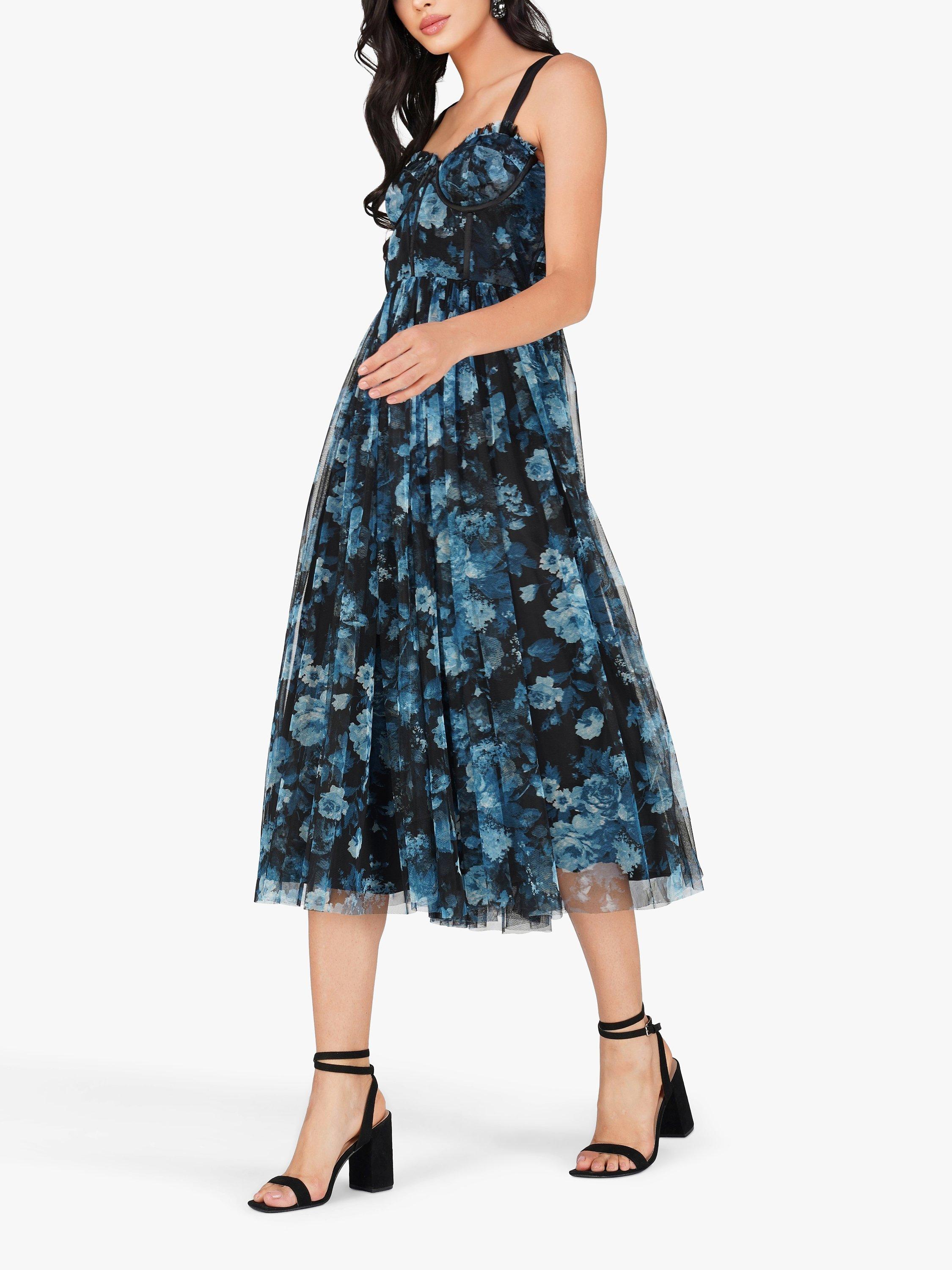 Lace & Beads Dane Corset Floral Dress, Blue/Multi