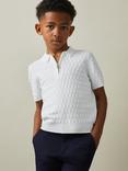 Reiss Kids' Rizzo Textured Polo Shirt, White