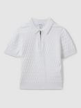 Reiss Kids' Rizzo Textured Polo Shirt, White