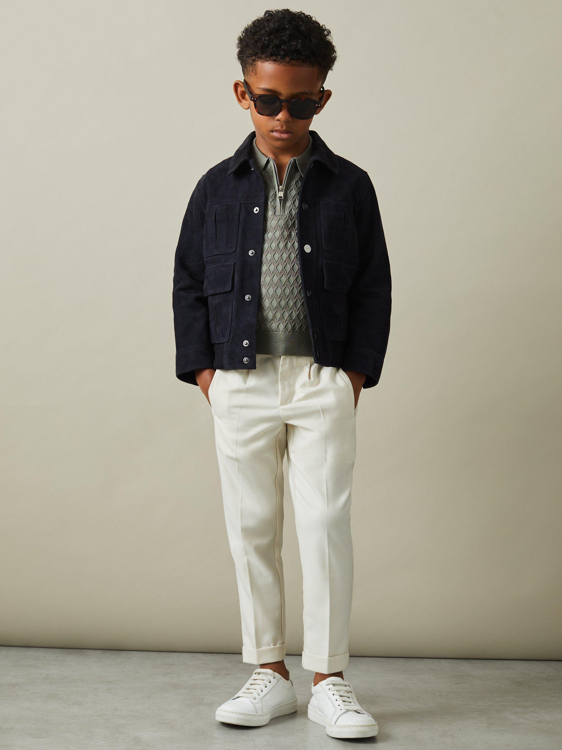 Product image 1 of 4, which shows Reiss Kids' Rizzo Textured Polo Shirt, Sage, 7-8 years