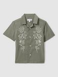 Reiss Kids' Sonny Shirt, Sage/Off White