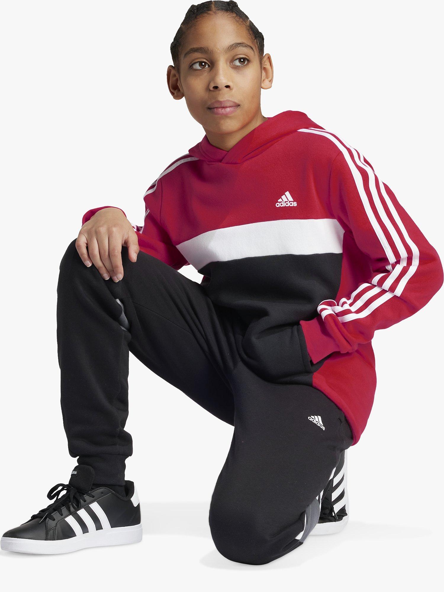 adidas Kids Tiberio 3 Stripes Colour Block Hoodie Red Black