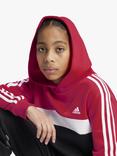 adidas Kids' Tiberio 3 Stripes Colour Block Hoodie, Red/Black