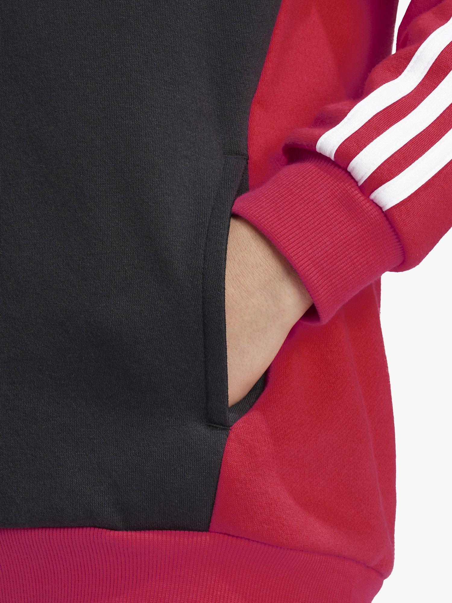 Product image 3 of 8, which shows adidas Kids' Tiberio 3 Stripes Colour Block Hoodie, Red/Black, 11-12 years