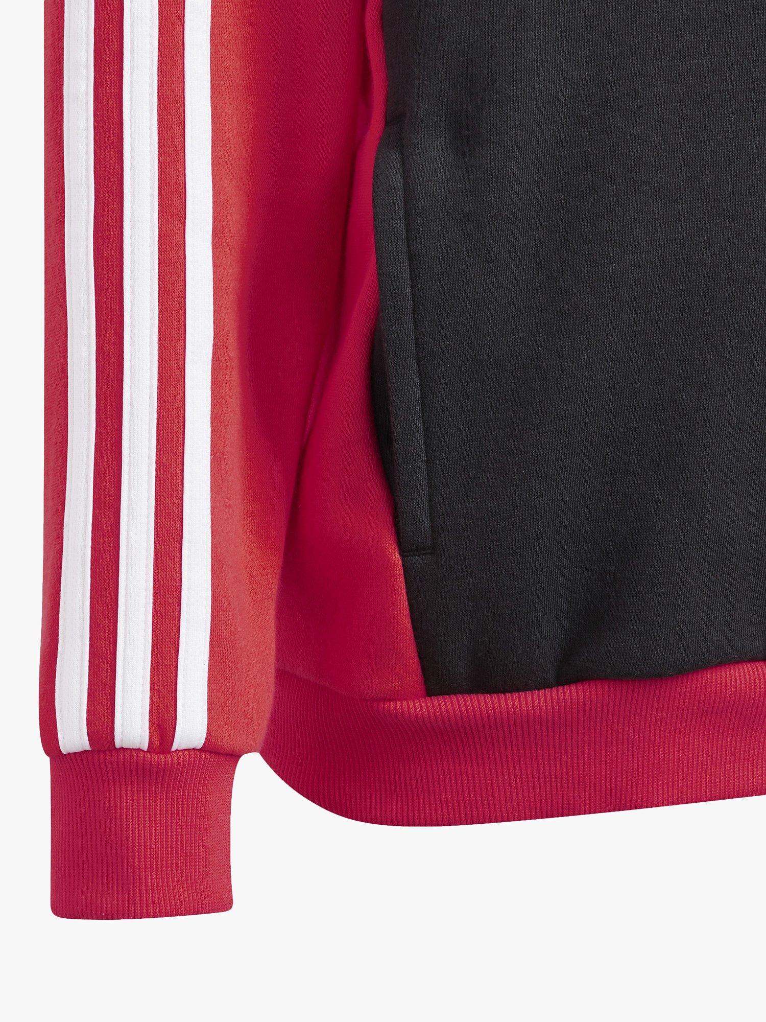 Product image 5 of 8, which shows adidas Kids' Tiberio 3 Stripes Colour Block Hoodie, Red/Black, 11-12 years