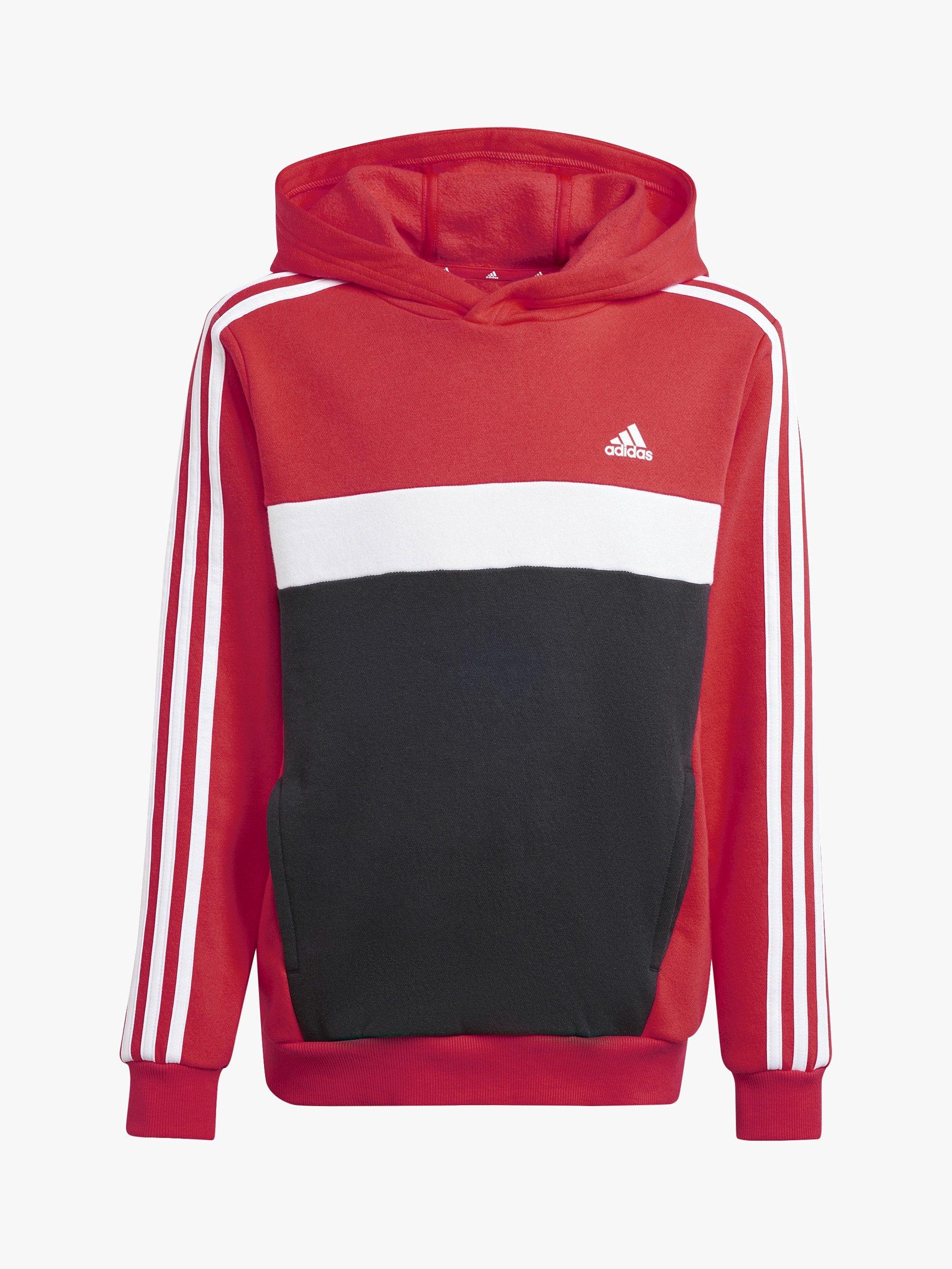 Product image 7 of 8, which shows adidas Kids' Tiberio 3 Stripes Colour Block Hoodie, Red/Black, 11-12 years