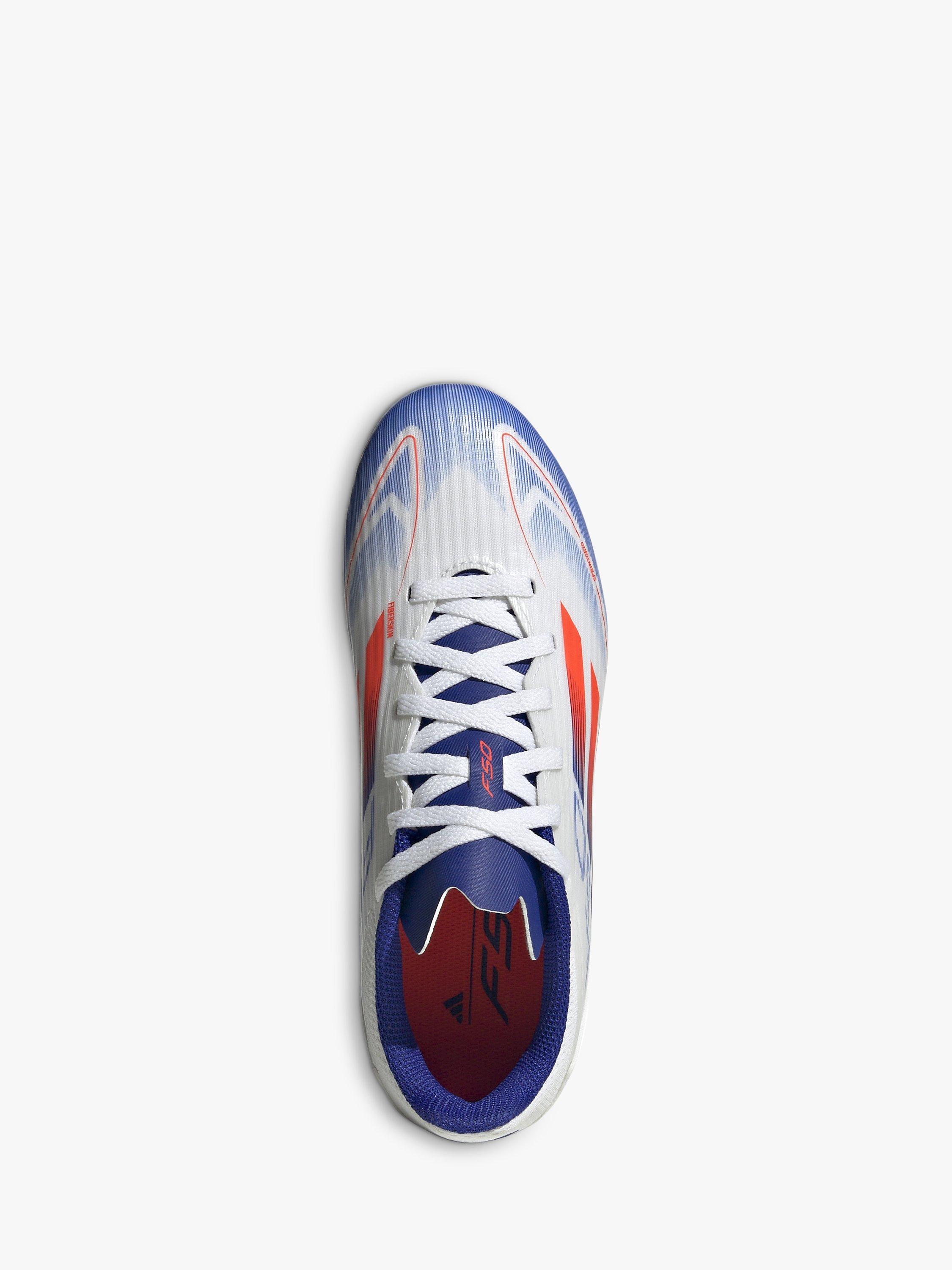 Product image 4 of 8, which shows adidas Kids' F50 Football Boots, White/Red, 5