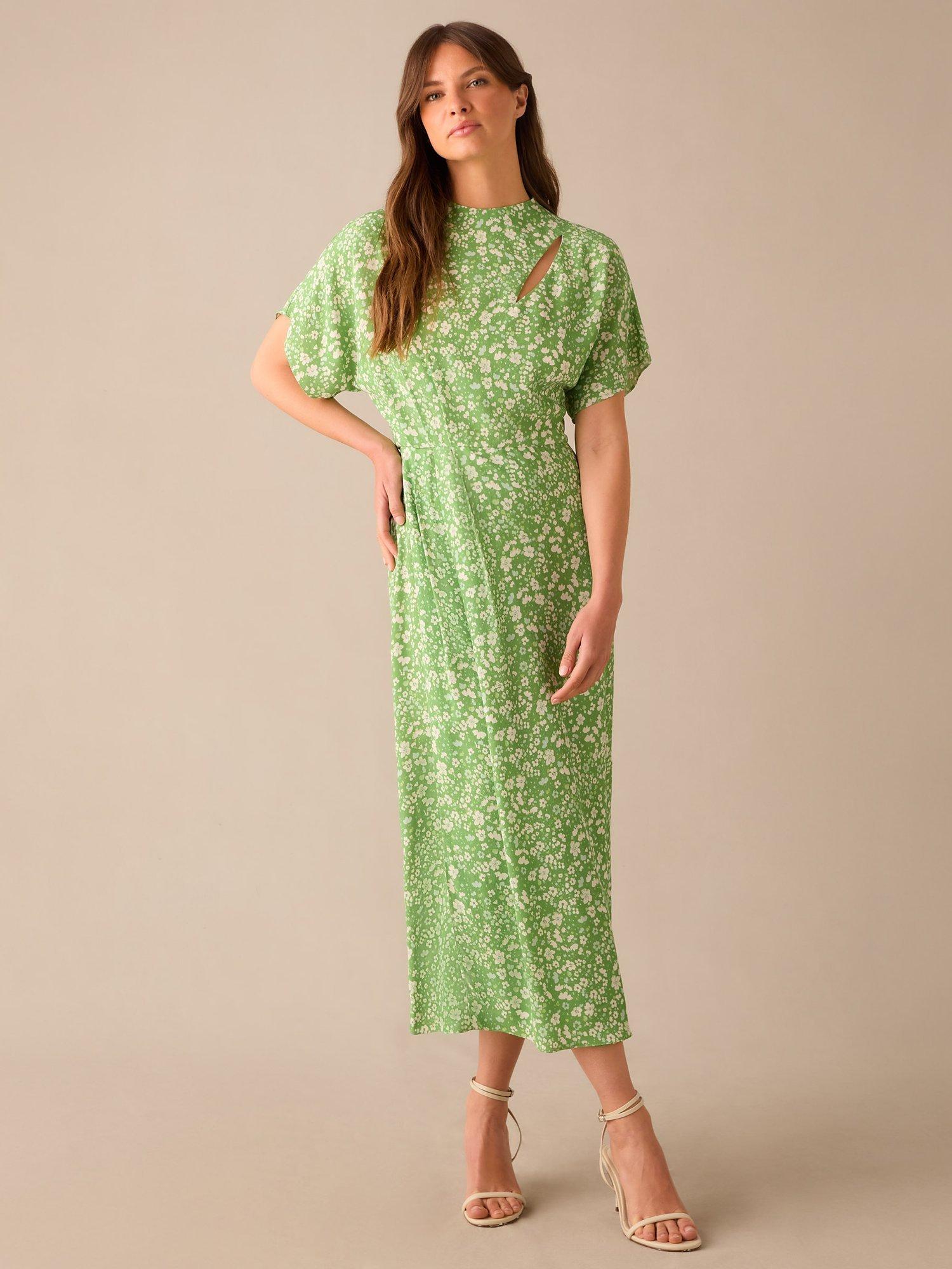 Ro&Zo Petite Ditsy Print Midi Dress, Green