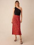 Ro&Zo Petite Blurred Floral Midi Skirt, Red