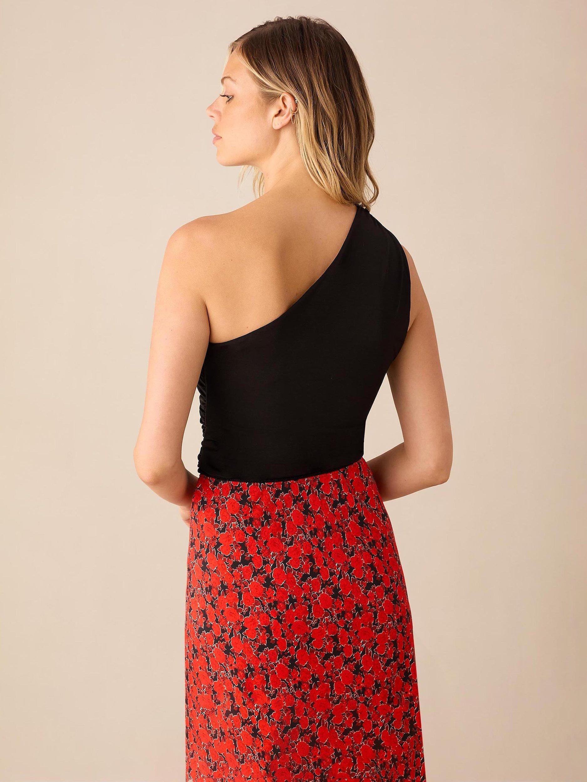 Ro Zo Petite Blurred Floral Midi Skirt Red