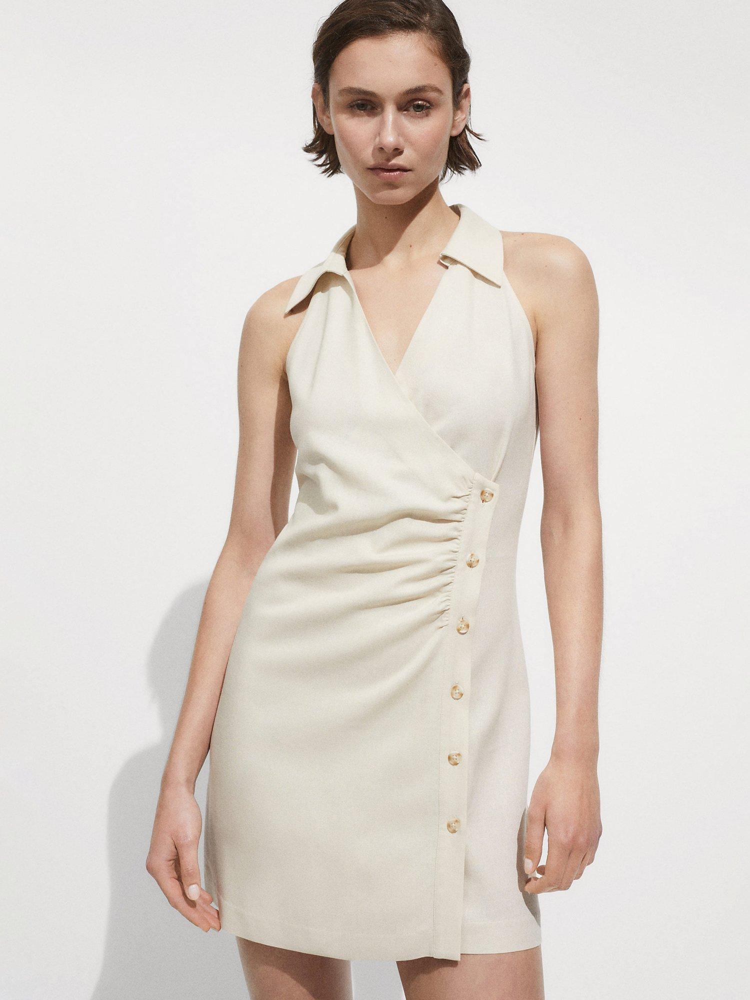 Mango Cosy Collar Mini Dress, Light Beige