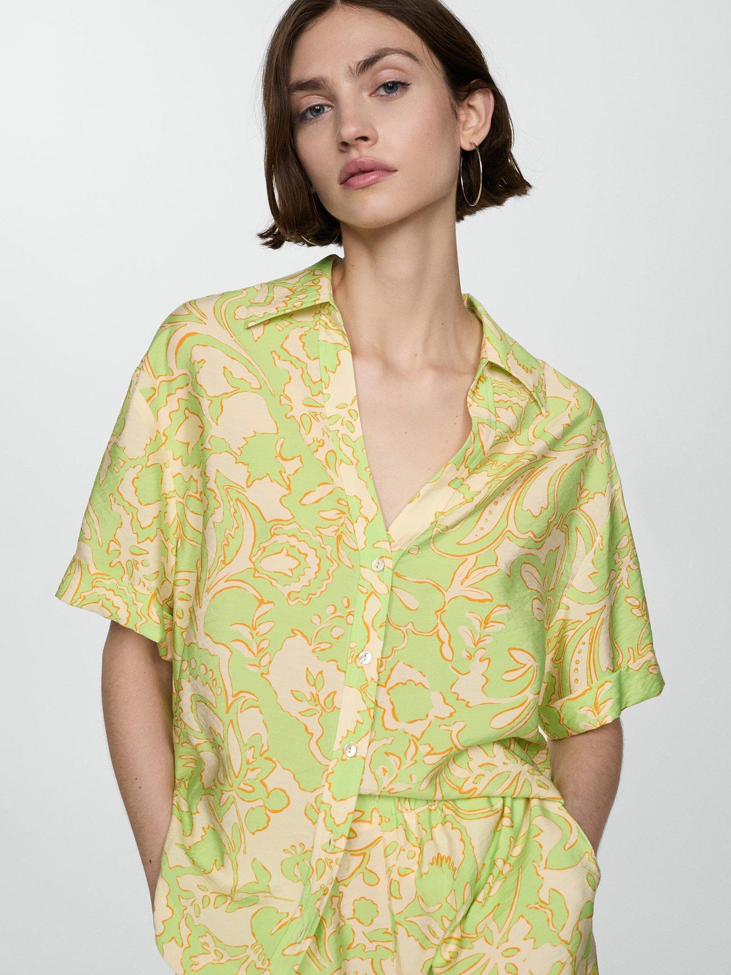 Product image 1 of 8, which shows Mango Clavel Short Sleeve V-Neck Shirt, Bright Yellow, 10