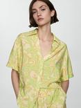 Mango Clavel Short Sleeve V-Neck Shirt, Bright Yellow